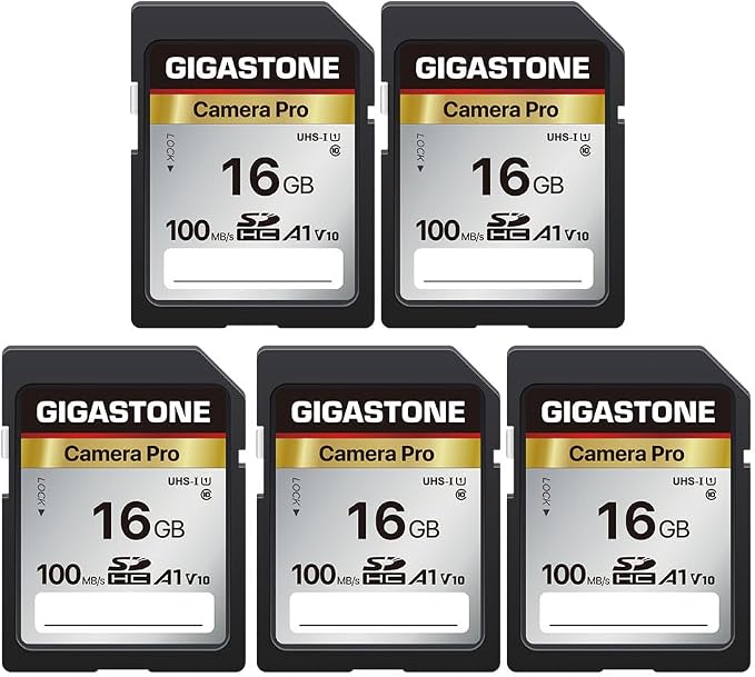 【5-Years Data Recovery】 GIGASTONE 16GB SD Card 5-Pack, Camera Pro, UHS-I A1 V10 by Gigastone