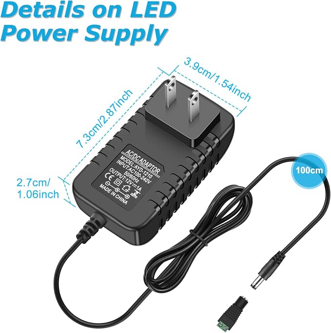 12V LED Strip Power Supply, 1A 12W Power Adapter - Image 2
