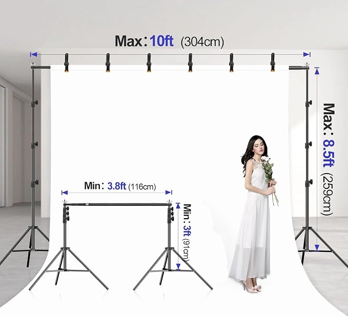 EMART 10x8.5FT Backdrop Stand, Photo Video Studio Adjustable&Lockable Heavy - Image 2