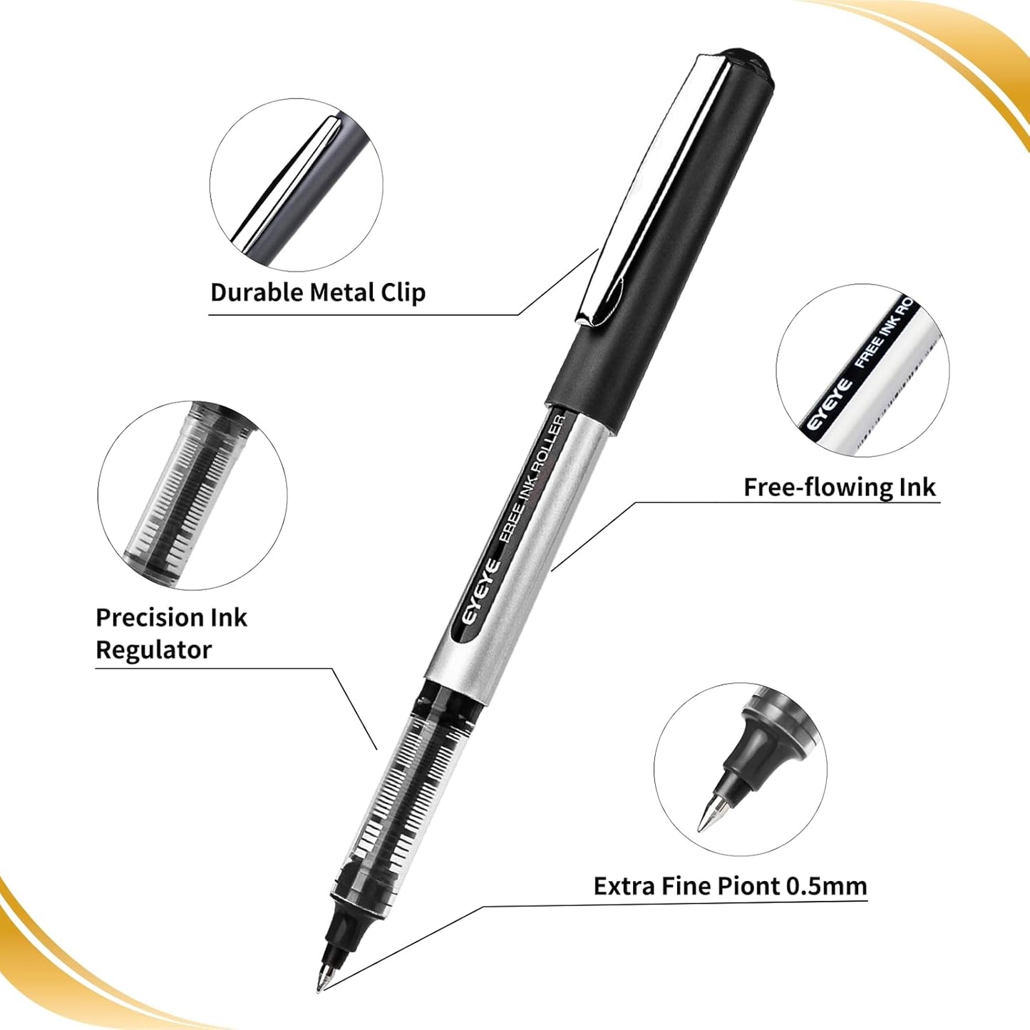EYEYE Rollerball Pens 0.5mm, 4 Black 4 Blue Extra Fine Point Pen Quick Dry, Liquid Ink Pens Fine Point Smooth Writing Pen for Journaling, Note Taking, Office, School Supplies