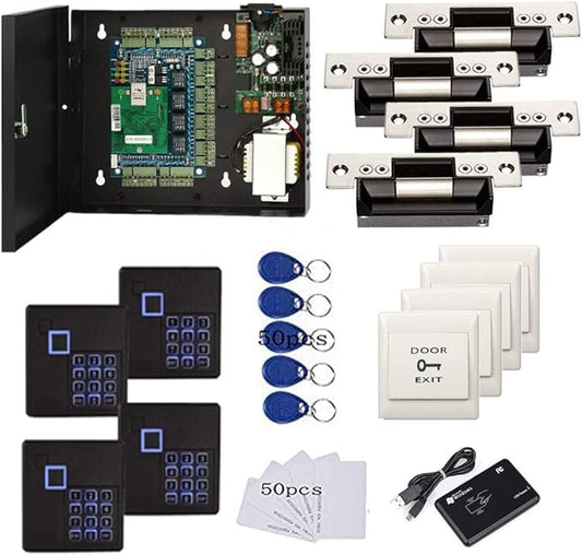 4 Doors Complete TCP/IP PIN Code RFID Card/Fob Access Control Systems by MENGQI-CONTROL