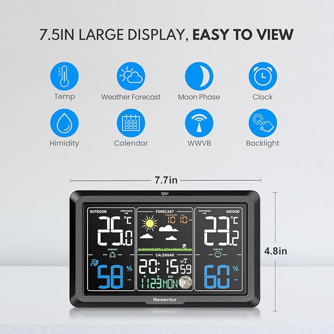 Newentor Weather Station Wireless Indoor Outdoor, Indoor Outdoor Thermometer - Image 5