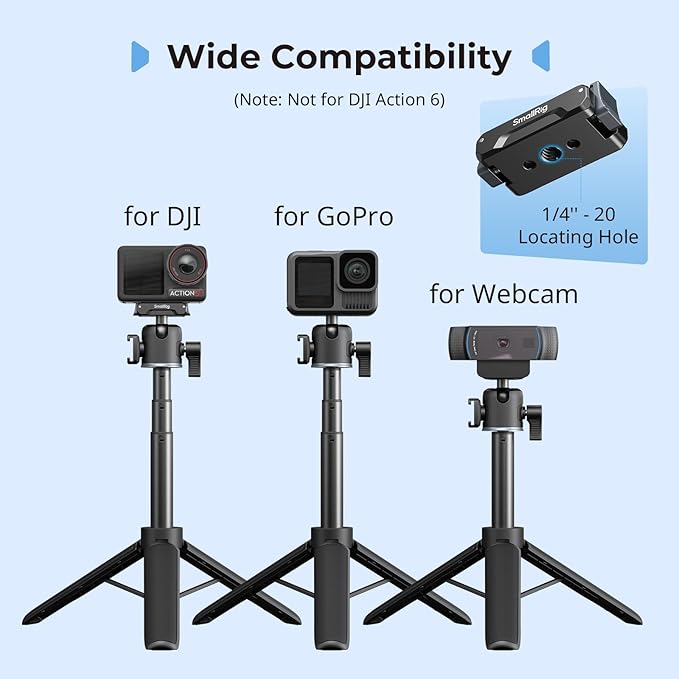 SmallRig Action Camera Selfie Stick Tripod, 7.8-21.6in Extendable, 360° Ball - Image 6