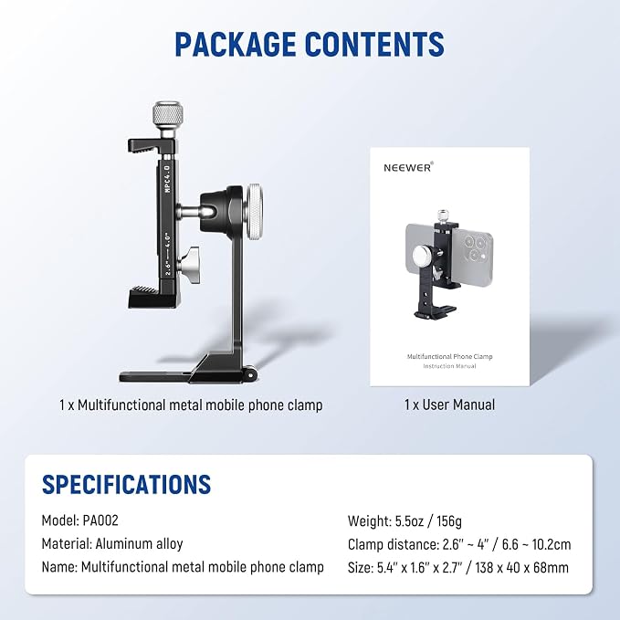 NEEWER Smartphone Tripod Mount Aluminum Alloy, 360° Rotatable Phone Stand - Image 9