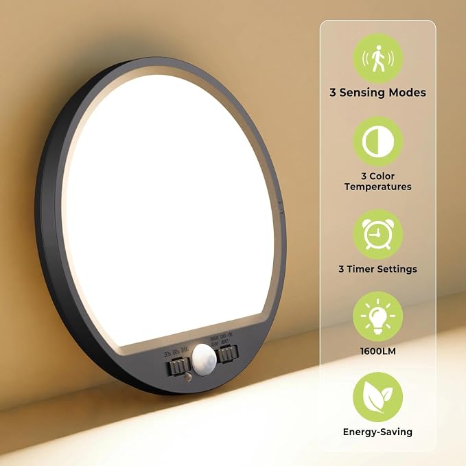 hepside Motion Sensor Ceiling Light Wired, 3000K/4000K/6500K LED Flush Mount - Image 5
