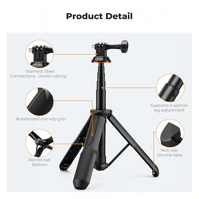 K&F CONCEPT 58.5cm/23" Selfie Stick Tripod, Portable Vlog Handle Grip Action - Image 3
