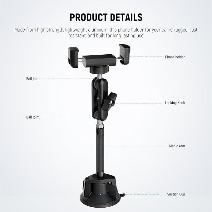 NEEWER Phone Holder for Your Car, 360° Rotating Vacuum Suction Cup Metal Cell - Image 5