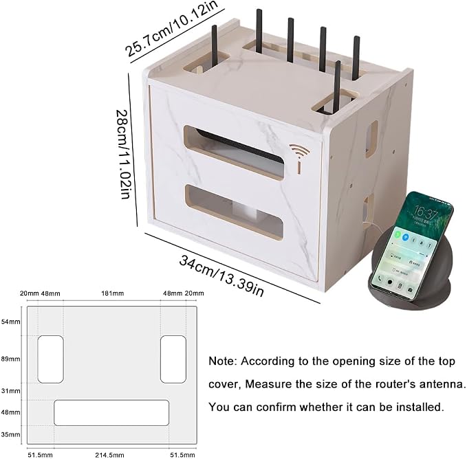 Wooden Router Shelf, Desktop WiFi Router Storage Box Modem Rack Cover Power - Image 2