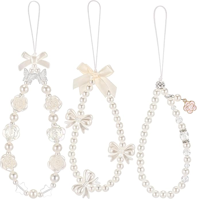 Ecally 3 Pcs Phone Charms Strap Camera Charm Strap Pearl Beaded Butterfly Bow by Ecally