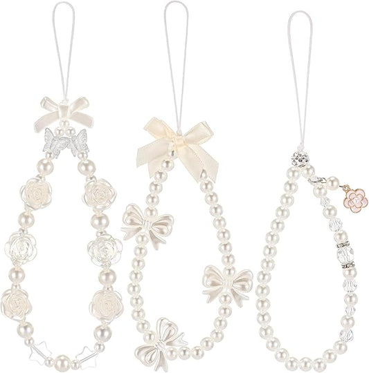 Ecally 3 Pcs Phone Charms Strap Camera Charm Strap Pearl Beaded Butterfly Bow by Ecally
