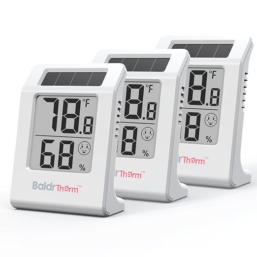 BaldrTherm Humidity Thermometer Meters, Solar-Powered Indoor Temperature Sensor by BaldrTherm