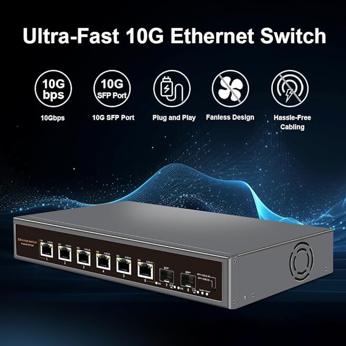 8-Port 10G Unmanaged Ethernet Switch, 6×10G Base-T & 2×10G SFP+ Uplink - Image 4