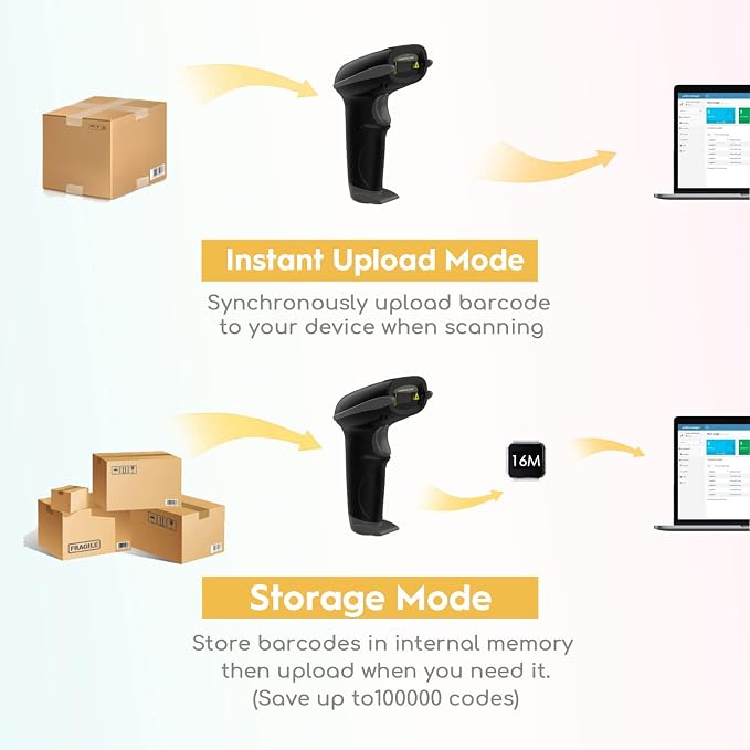 NADAMOO Wireless Barcode Scanner 328 Feet Transmission Distance USB Cordless 1D - Image 6
