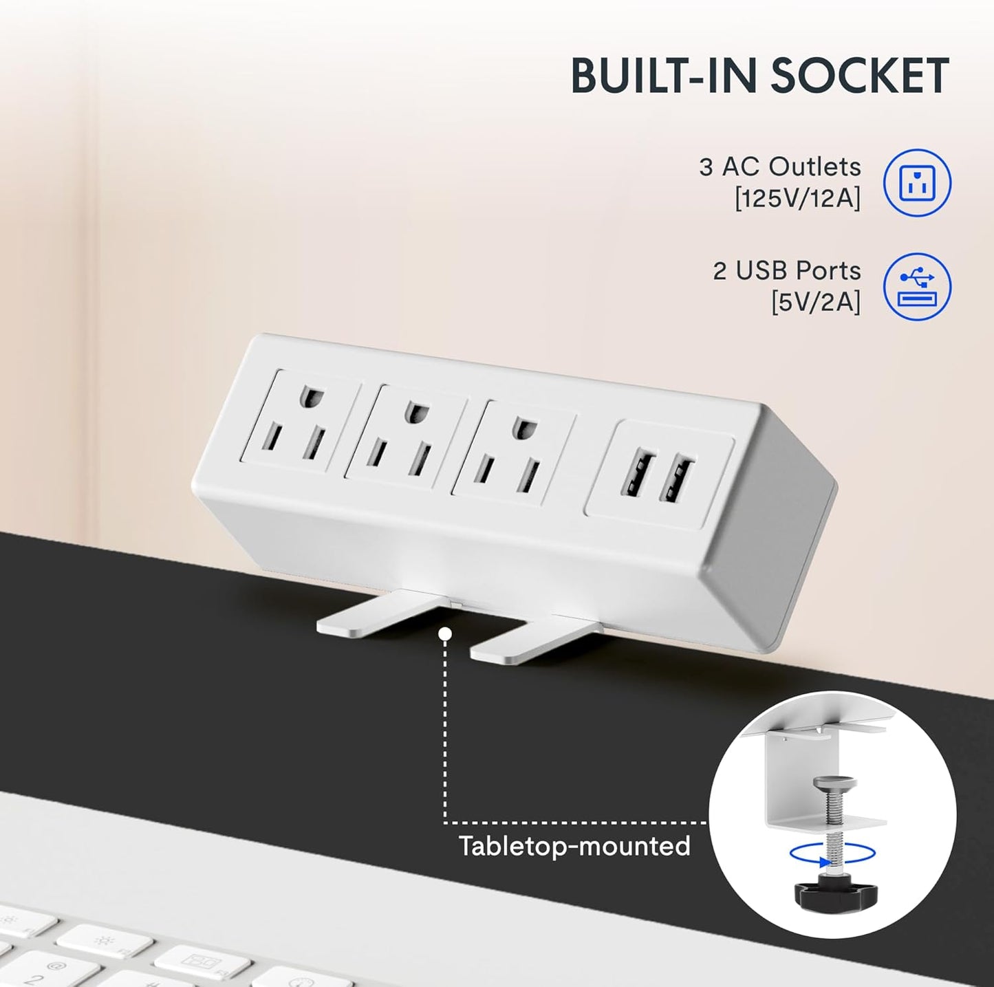 FLEXISPOT EN2 Whole-Piece Standing Desk with Clamp Power Strip, 48 x 24 Electric Stand Up Height Adjustable Desk with Cable Management (White Frame + 48" Gray Wood Grain Desktop, 2 Packages)