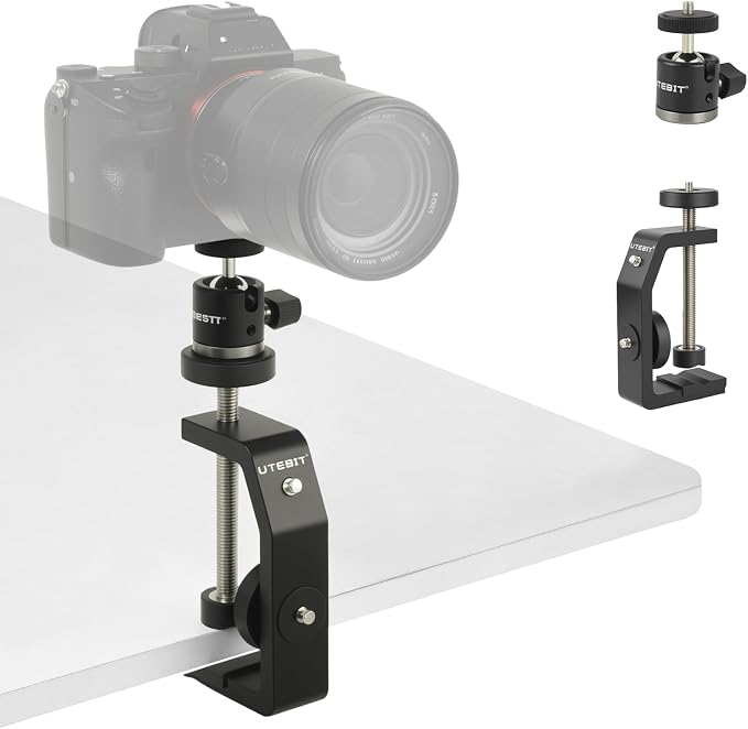 UTEBIT Super Clamp Mount with Mini Ball Head Mount, 1/4 Screw Hot Shoe Mount - Image 7