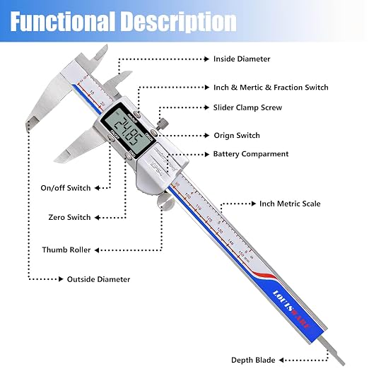 Digital Caliper Measuring Tool, IP54 Waterproof Stainless Steel Vernier Caliper - Image 5