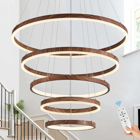 Modern LED Ring Chandelier 5-Light Chandelier Wood Grain Dimmable Round Foyer by LUMIFLYModernChandelier