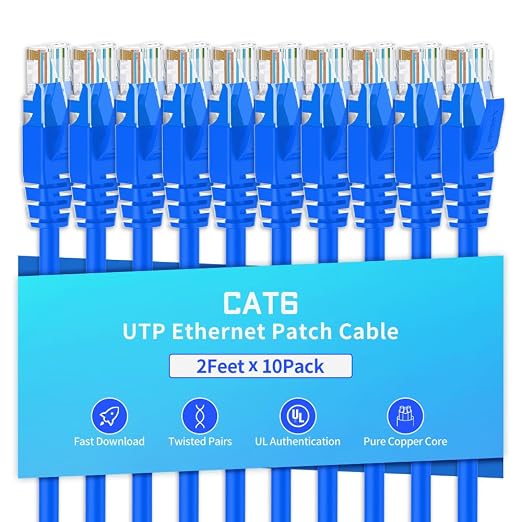 Cat6 Ethernet Cable 2 Feet 10 Pack Network RJ45 Cat6 Internet Patch Cable by XANHAM