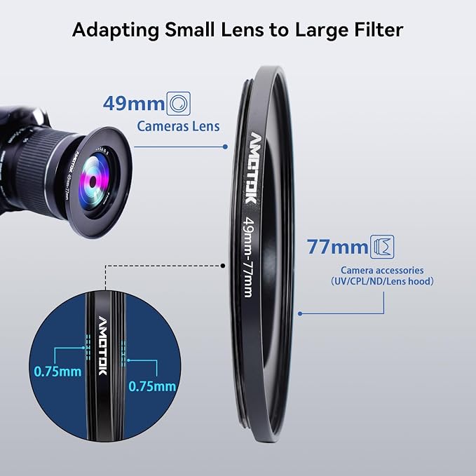 49mm Lens to 77mm Camera Lens Adapter, 49mm to 77mm Filter Step-Up Adapter Ring - Image 4
