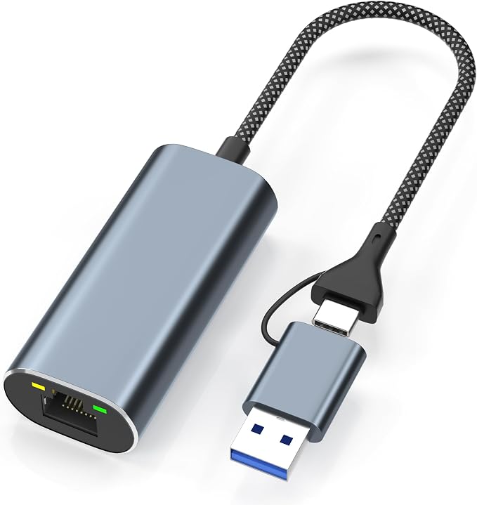 USB to Ethernet Adapter 2.5Gb, Dual-Connector 2 in 1 USBA&USBC to 2.5 Gigabit by Aibilangose