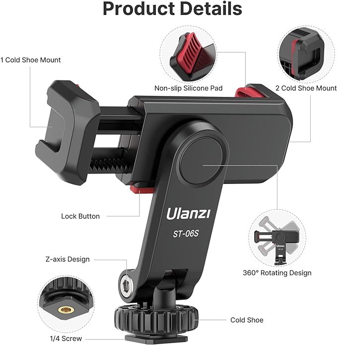 ULANZI ST-06S Phone Tripod Mount, Universal Smartphone Mount Adapter - Image 6
