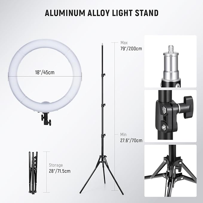 NEEWER 55W 18"/45cm Ring Light Kit, 5600K Dimmable LED Ringlight Tripod Stand - Image 10
