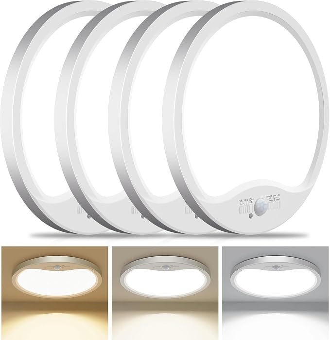 hepside 4 Pack Motion Sensor Ceiling Light Wired, 3000K/4000K/6500K LED Flush by Hepside