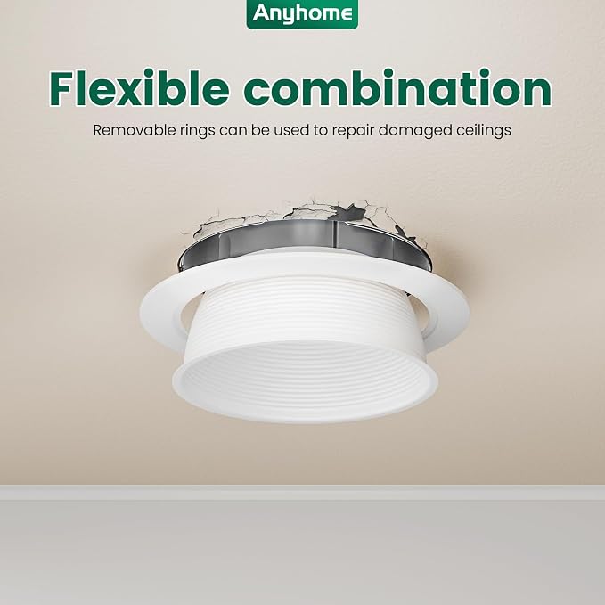 6 Inch Can Light Cover, 12 Pack White Can Light Trim, Step Baffle - Image 3