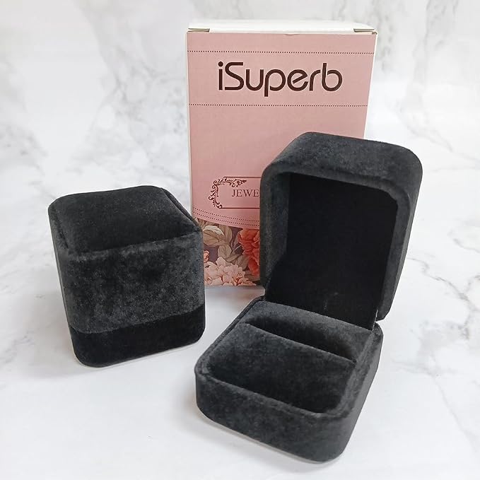 iSuperb 2 Pieces Velvet Ring Box Classic Jewelry Gift Boxes - Image 8