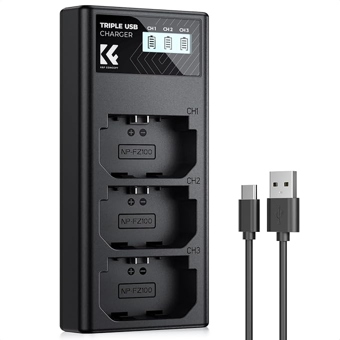 K&F CONCEPT NP-FZ100 Battery Charger, 3-Slot A7iii Camera Battery Charger by KFCONCEPT