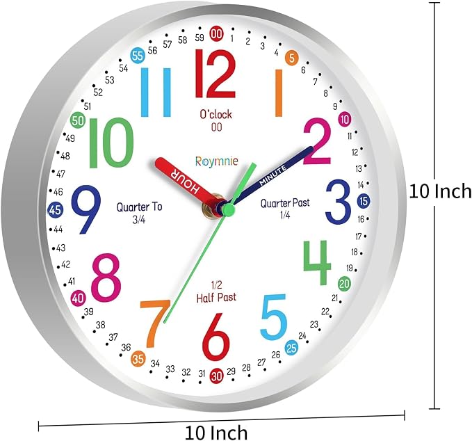 Roymnie Wall Clock for Kids Learning Easily Kids Teaching Clock Silent Non - Image 8