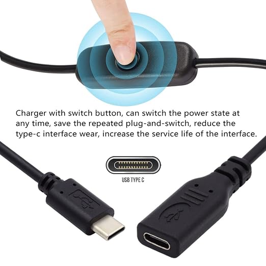 chenyang USB C Power Switch Extension Cable USB C Male to Female - Image 7