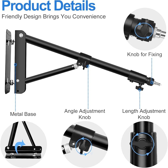 EMART Ring Light Wall Mount Boom Arm, Adjustable 71in/180cm Mounted Overhead - Image 5