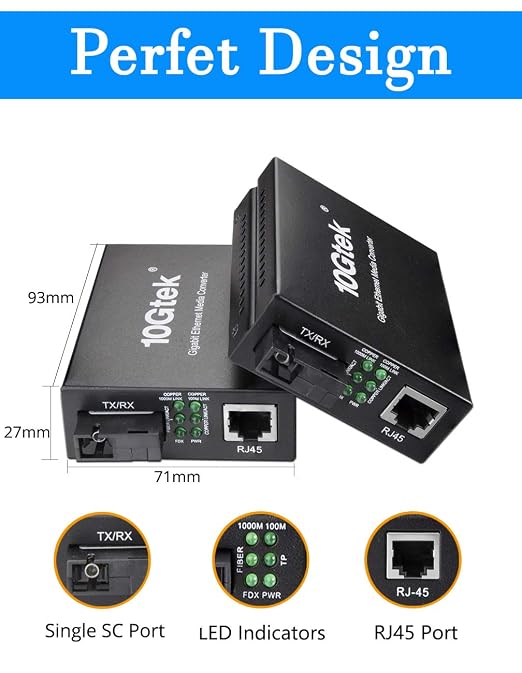 BiDi Gigabit Single Mode SC Media Converter, 10/100/1000M Fiber to Ethernet - Image 4