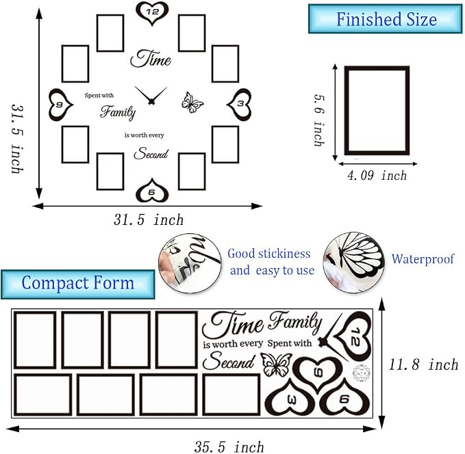 Datesno DIY Family Photo Frame Wall Clock Decal - Image 6