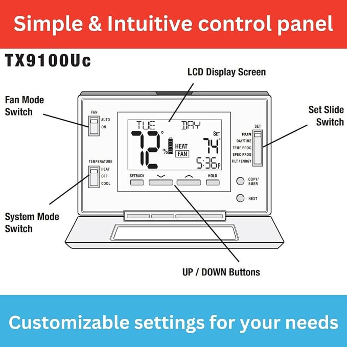 LTX9100U Programmable 7 Day Thermostat; 2 Heat, 2 Cool - Image 4