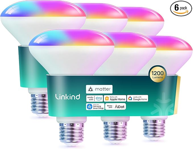 Linkind Matter Smart Light Bulb, 1200LM BR30 Smart Flood Light Bulbs Compatible by Linkind