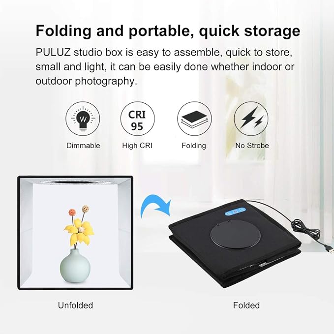 Foldable Photo Box Portable Studio Kit 12 Background Colors LED Dimmable - Image 2
