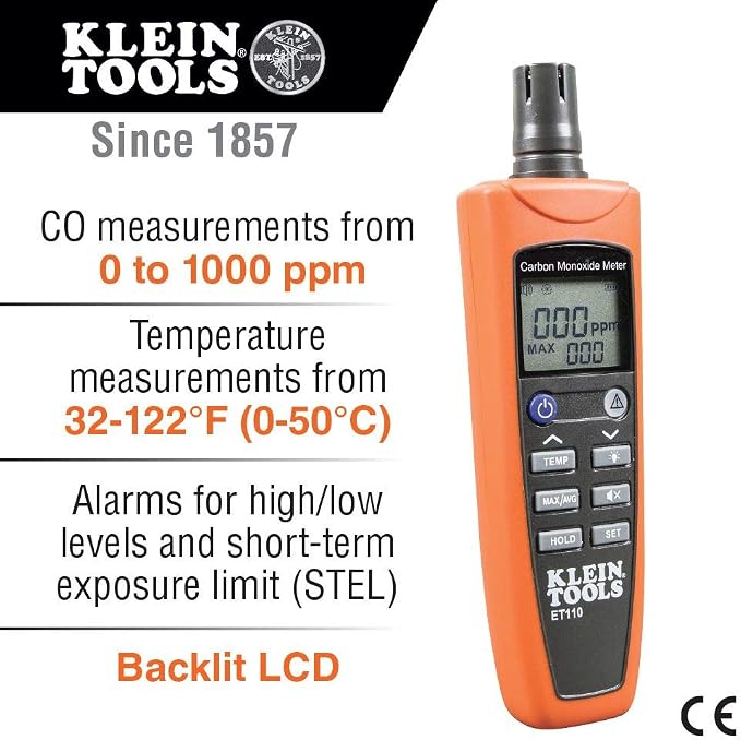 Klein Tools ET110 CO Meter, Carbon Monoxide Tester and Detector - Image 4