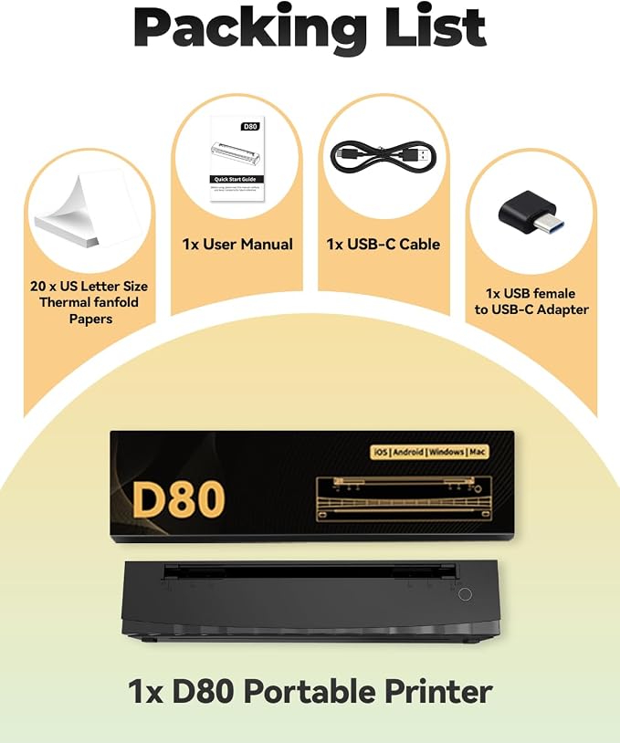 Portable Printer Wireless for Travel, D80 Thermal Printer, Inkless Printers - Image 8