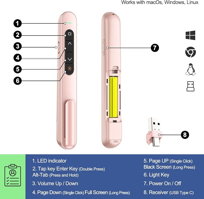 QUI Presentation Clicker with Volume Control, 2.4GHz USB Wireless Presenter - Image 4