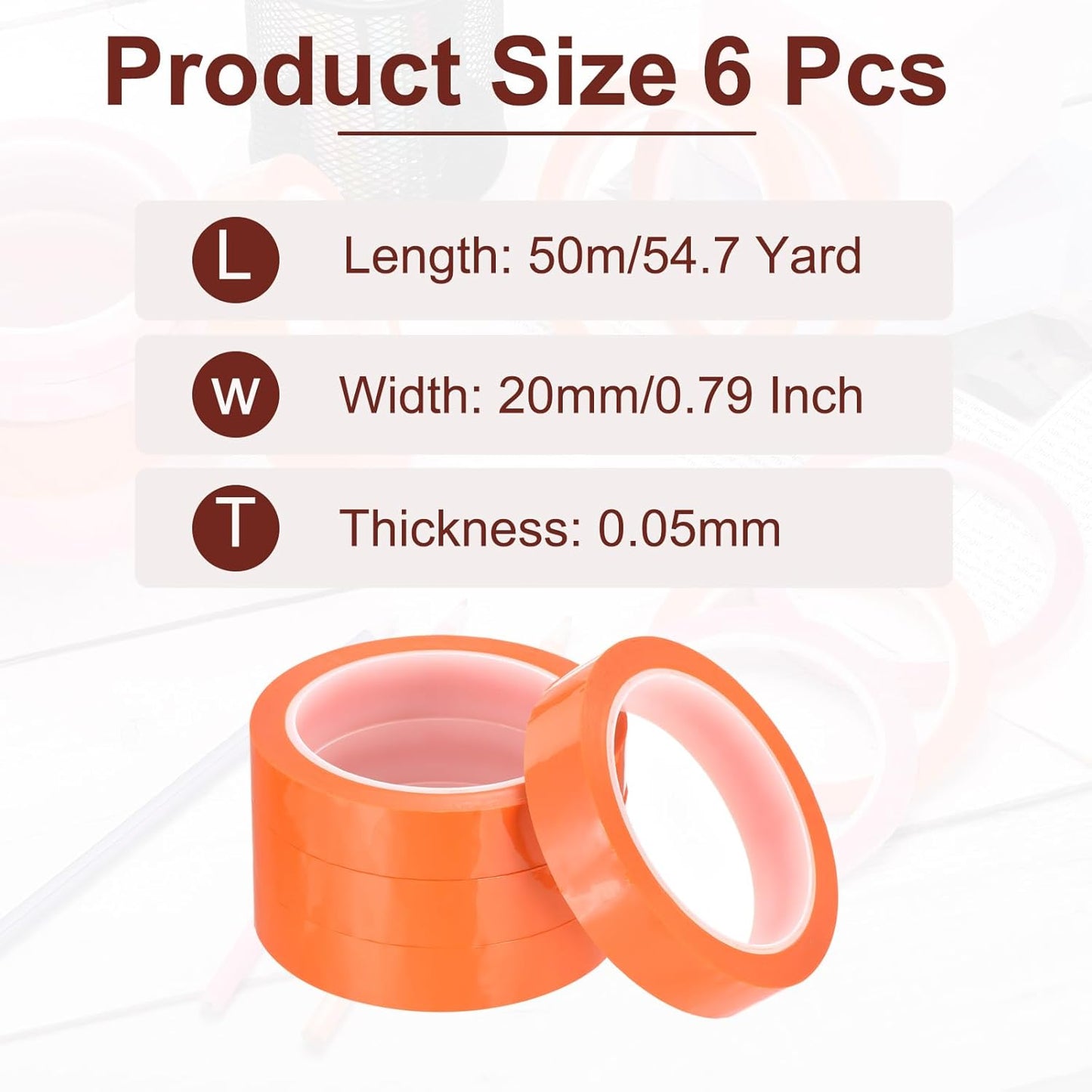 MECCANIXITY 6 Rolls Whiteboard Tape Graphic Chart Tape 20mm 54.7 Yard Art Tape Thin Self-Adhesive Pinstripe Tape Masking Tape for Gift Wrapping Craft Supplies, Orange