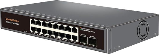 18-Port 2.5G Unmanaged Ethernet Switch, 16×2.5G RJ45 Ports, 2×10G SFP+ Uplink by Davuaz