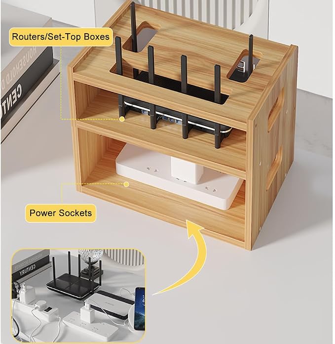 Wooden Router Shelf, Desktop WiFi Router Storage Box Modem Rack Router Cover - Image 6
