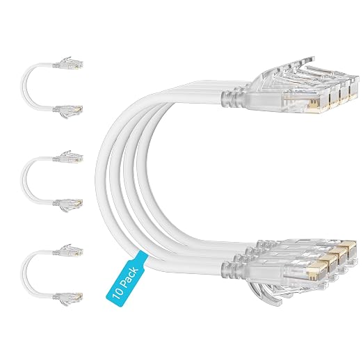 Cat6 Slim Patch Cables 5 Feet 10-Pack White, Cat6a Patch Cables 10Gbps 550MHz by Unknown