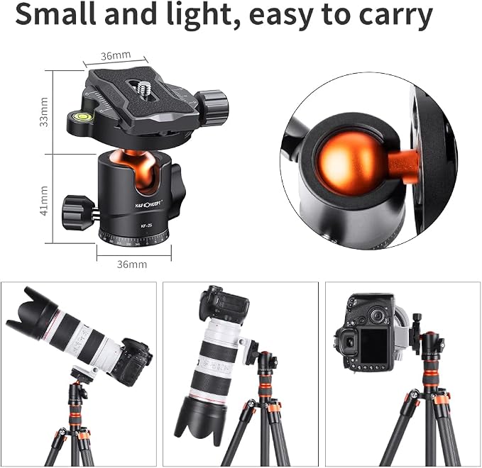 K&F Concept 25mm Metal Tripod Ball Head 360 Degree Rotating Panoramic - Image 3
