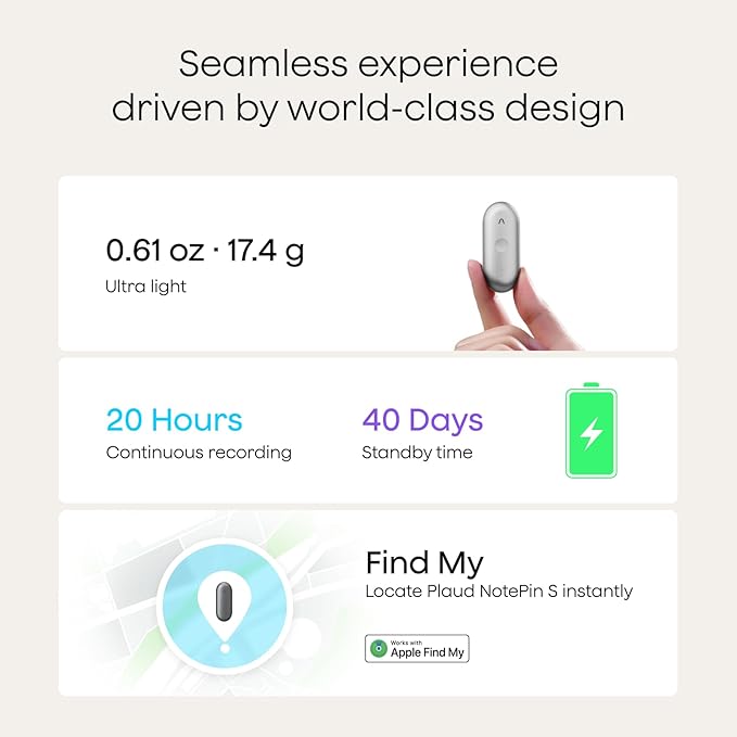 Plaud NotePin S AI Voice Recorder, Wearable AI Notetaker, AI Transcribe & - Image 2