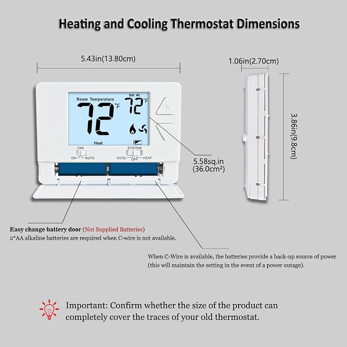NonProgrammable Thermostat for Home, Single-Stage Systems, Digital - Image 6