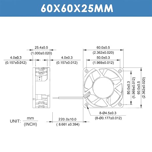WINSINN DC 60mm Fan 12V 6025 Dual Ball Bearing Brushless Cooling 60x25mm 2PIN - Image 2