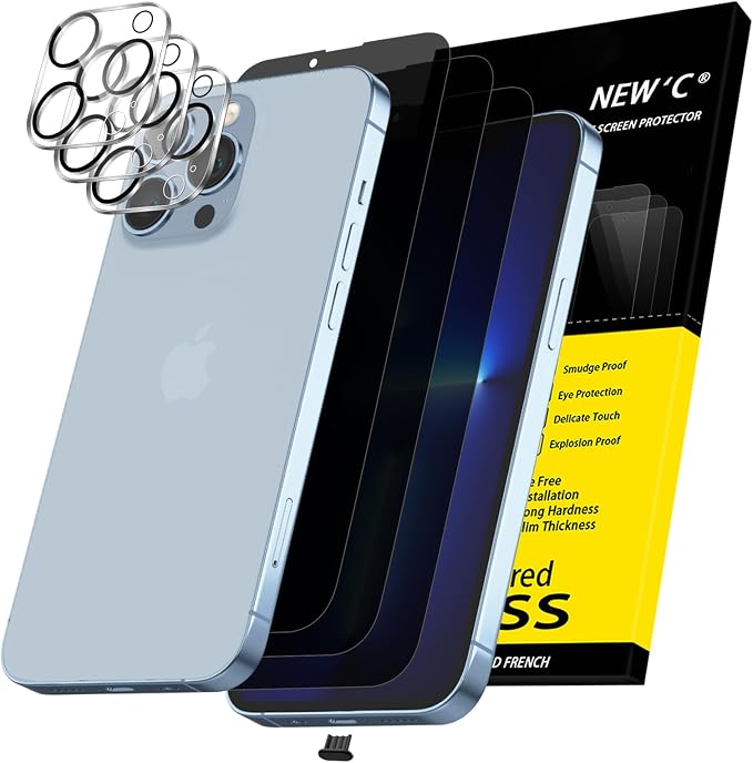NEW'C 3x Privacy for iPhone 13 Pro Screen Protector+ 3x Camera Lens Protector by NEWC